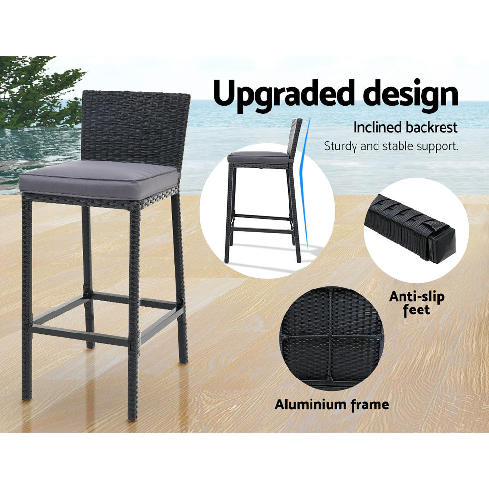 Gardeon 5-Piece Outdoor Bar Set Dining Table Stools Wicker Patio Setting FF-BARSET-BACK-BK-5AB