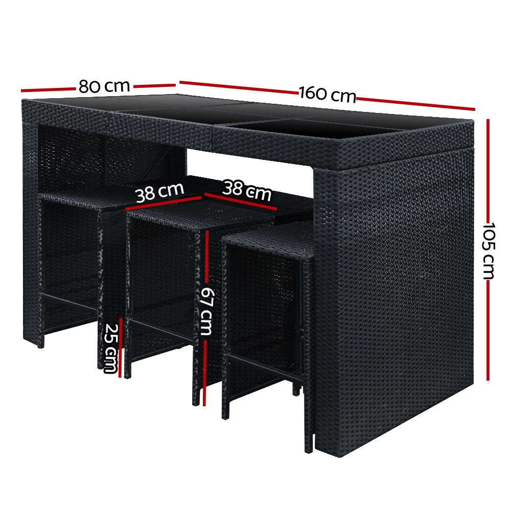 Gardeon 7-Piece Outdoor Bar Set Dining Table Stools Wicker Patio Setting FF-BARSET-BK-7ABC