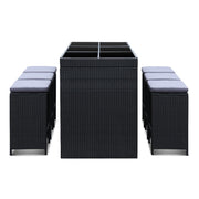 Gardeon 7-Piece Outdoor Bar Set Dining Table Stools Wicker Patio Setting FF-BARSET-BK-7ABC