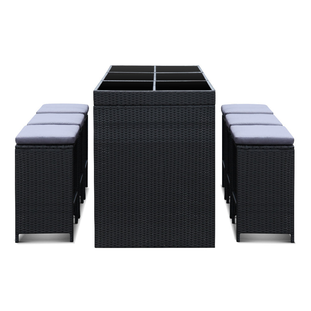 Gardeon 7-Piece Outdoor Bar Set Dining Table Stools Wicker Patio Setting FF-BARSET-BK-7ABC