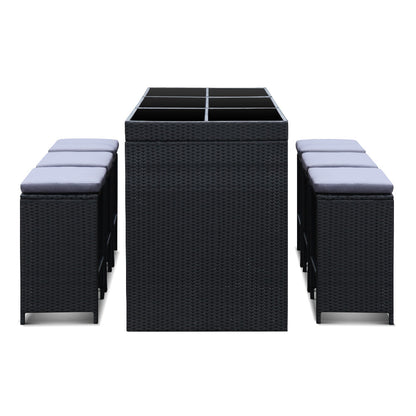 Gardeon 7-Piece Outdoor Bar Set Dining Table Stools Wicker Patio Setting FF-BARSET-BK-7ABC
