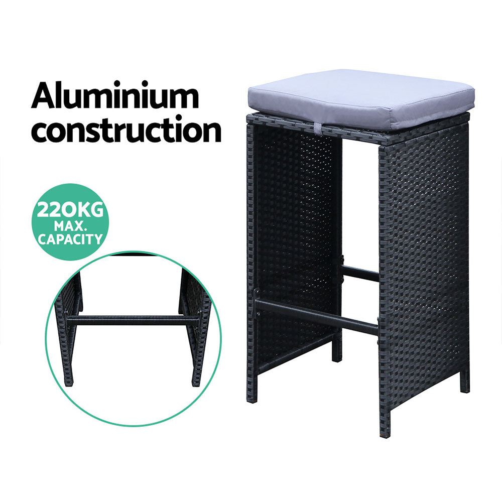 Gardeon 7-Piece Outdoor Bar Set Dining Table Stools Wicker Patio Setting FF-BARSET-BK-7ABC