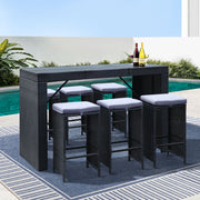 Gardeon 7-Piece Outdoor Bar Set Dining Table Stools Wicker Patio Setting FF-BARSET-BK-7ABC
