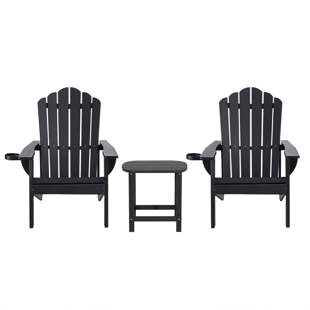 Gardeon Outdoor Table and Chairs HDPE Adirondack Beach Chair Sun Lounge Patio Furniture Garden Black FF-BEACH-3HE-BK