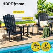 Gardeon Outdoor Table and Chairs HDPE Adirondack Beach Chair Sun Lounge Patio Furniture Garden Black