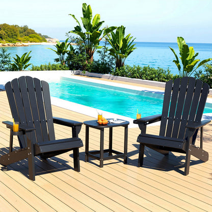 Gardeon Outdoor Table and Chairs HDPE Adirondack Beach Chair Sun Lounge Patio Furniture Garden Black FF-BEACH-3HE-BK
