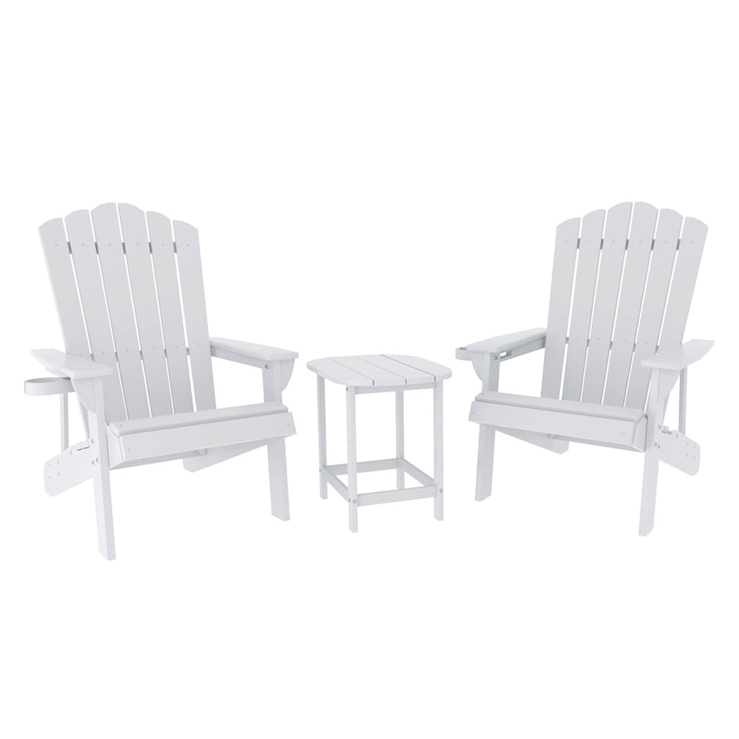Gardeon Outdoor Table and Chairs HDPE Adirondack Beach Chair Sun Lounge Patio Furniture Garden White FF-BEACH-3HE-WH