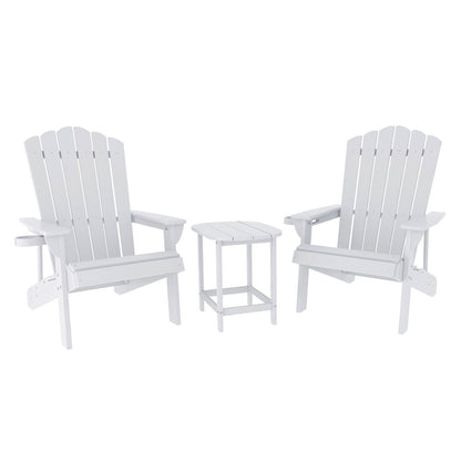 Gardeon Outdoor Table and Chairs HDPE Adirondack Beach Chair Sun Lounge Patio Furniture Garden White FF-BEACH-3HE-WH