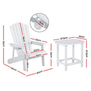 Gardeon Outdoor Table and Chairs HDPE Adirondack Beach Chair Sun Lounge Patio Furniture Garden White