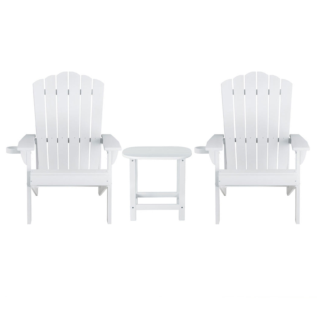 Gardeon Outdoor Table and Chairs HDPE Adirondack Beach Chair Sun Lounge Patio Furniture Garden White FF-BEACH-3HE-WH