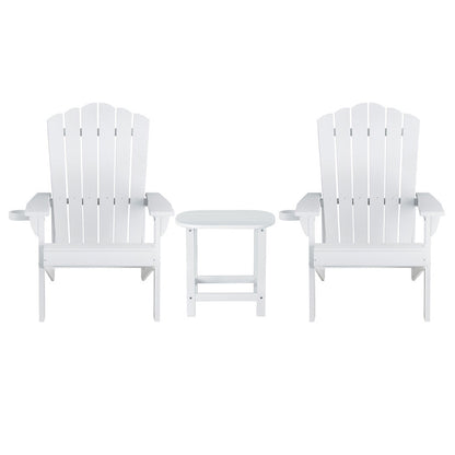 Gardeon Outdoor Table and Chairs HDPE Adirondack Beach Chair Sun Lounge Patio Furniture Garden White FF-BEACH-3HE-WH