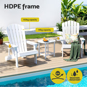 Gardeon Outdoor Table and Chairs HDPE Adirondack Beach Chair Sun Lounge Patio Furniture Garden White