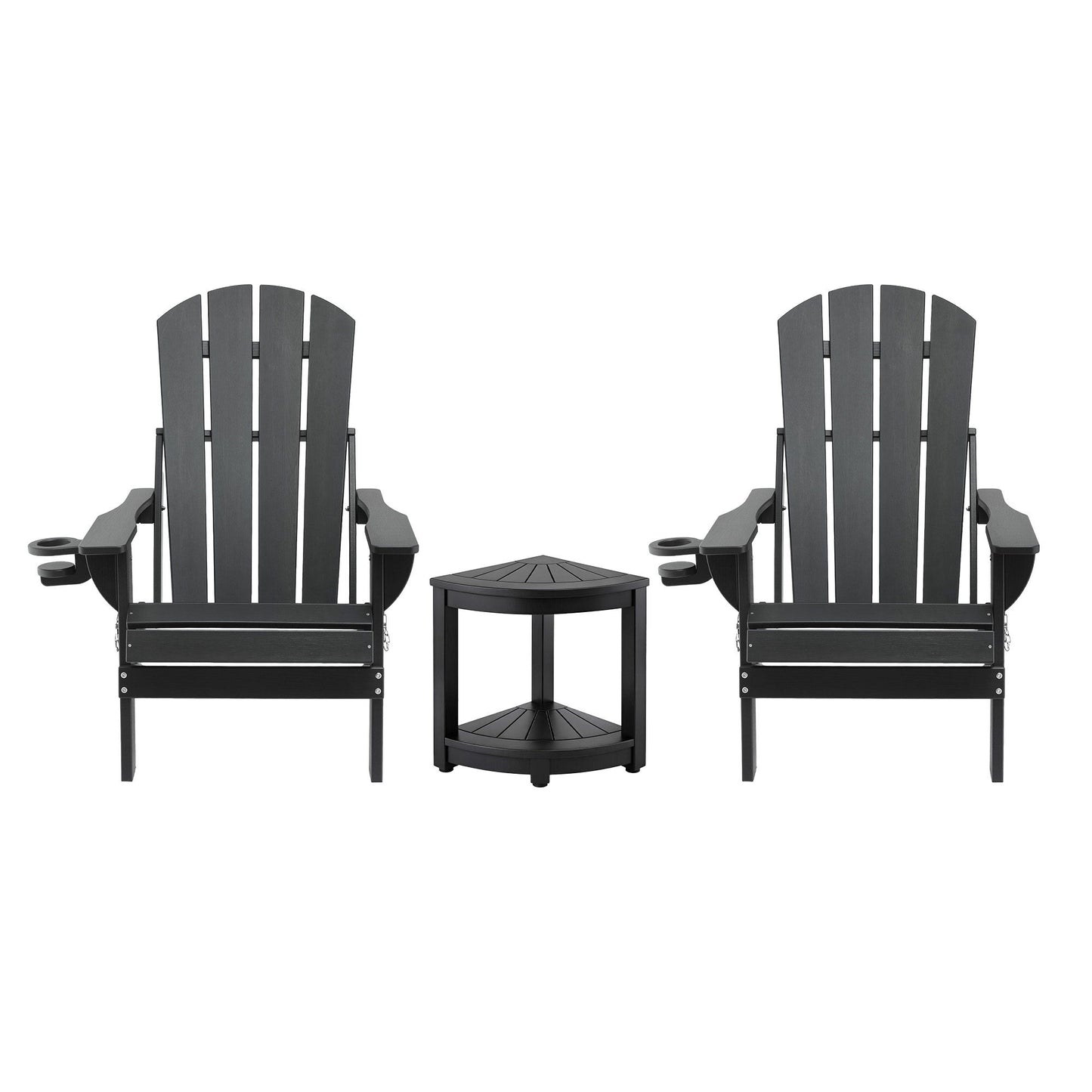 Gardeon Outdoor Table and Chairs HDPE Folding Adirondack Beach Chair Patio Furniture Black FF-BEACH-3HEFD-BK