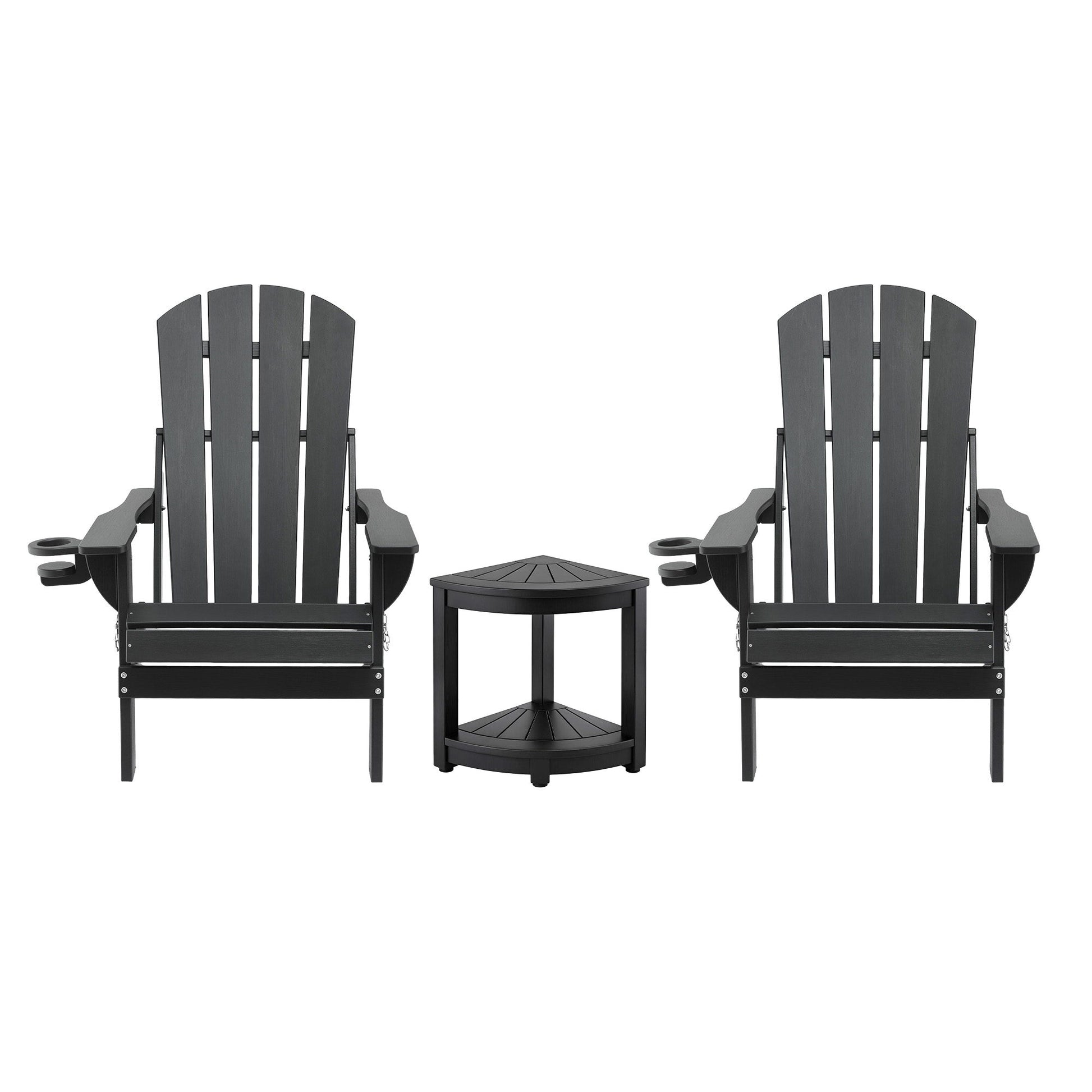 Gardeon Outdoor Table and Chairs HDPE Folding Adirondack Beach Chair Patio Furniture Black FF-BEACH-3HEFD-BK