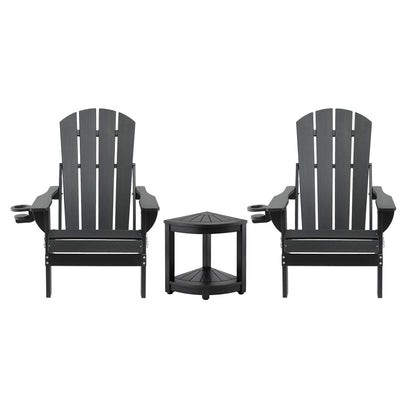 Gardeon Outdoor Table and Chairs HDPE Folding Adirondack Beach Chair Patio Furniture Black FF-BEACH-3HEFD-BK