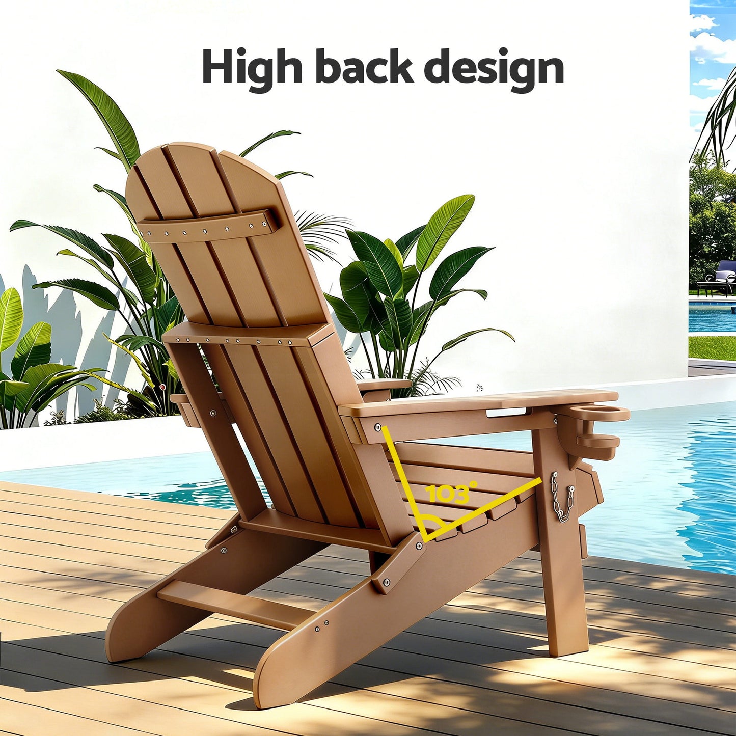 Gardeon Outdoor Table and Chairs HDPE Folding Adirondack Beach Chair Patio Furniture FF-BEACH-3HEFD-BR