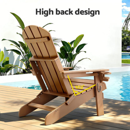 Gardeon Outdoor Table and Chairs HDPE Folding Adirondack Beach Chair Patio Furniture FF-BEACH-3HEFD-BR