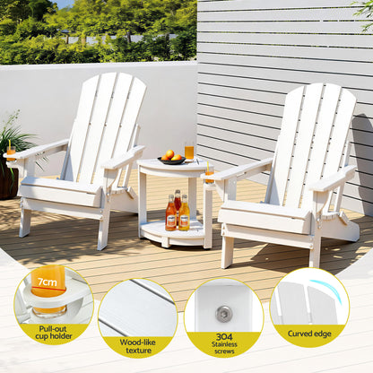 Gardeon Outdoor Table and Chairs HDPE Folding Adirondack Beach Chair Patio Furniture White FF-BEACH-3HEFD-WH