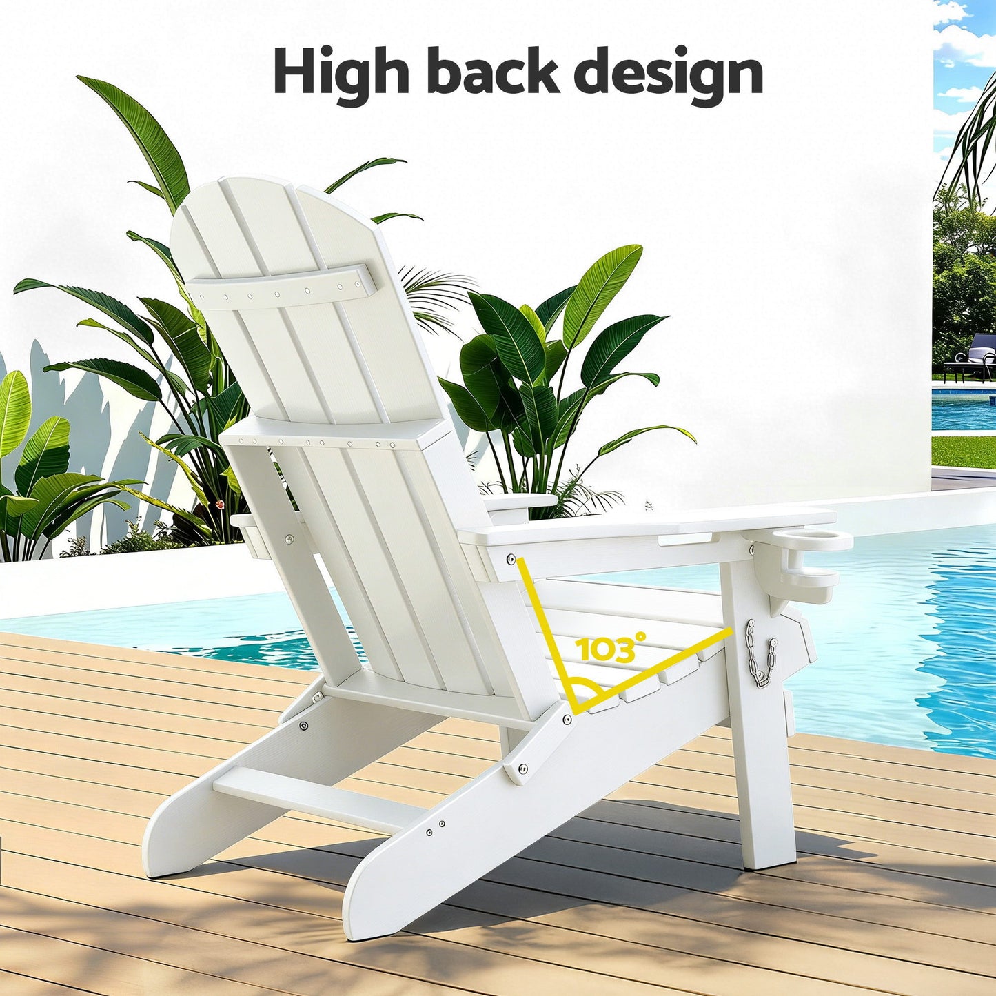 Gardeon Outdoor Table and Chairs HDPE Folding Adirondack Beach Chair Patio Furniture White FF-BEACH-3HEFD-WH