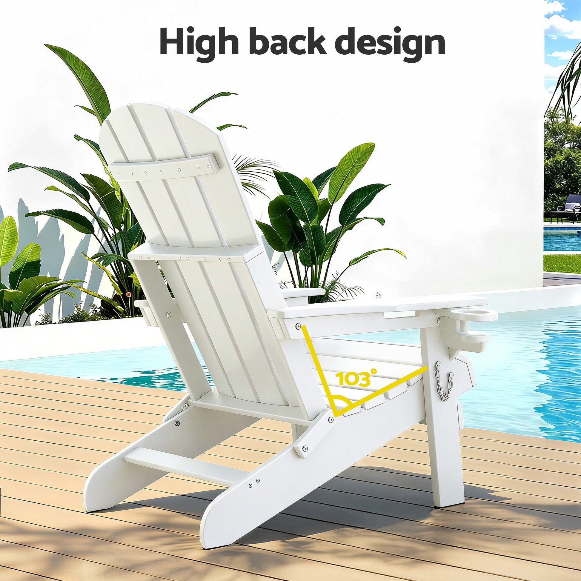 Gardeon Outdoor Table and Chairs HDPE Folding Adirondack Beach Chair Patio Furniture White FF-BEACH-3HEFD-WH