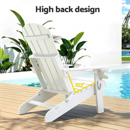 Gardeon Outdoor Table and Chairs HDPE Folding Adirondack Beach Chair Patio Furniture White FF-BEACH-3HEFD-WH