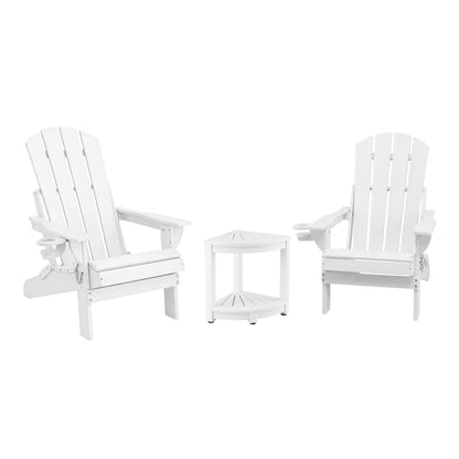 Gardeon Outdoor Table and Chairs HDPE Folding Adirondack Beach Chair Patio Furniture White FF-BEACH-3HEFD-WH