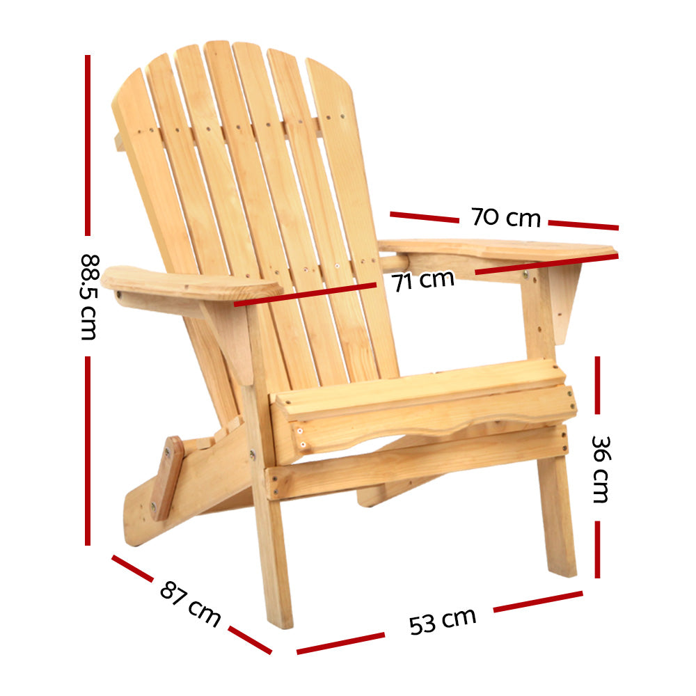 Gardeon Adirondack Outdoor Chairs Wooden Beach Chair Patio Furniture Garden Natural FF-BEACH-CHAIR-NTL
