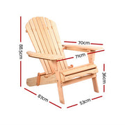 Gardeon Adirondack Outdoor Chairs Wooden Beach Chair Patio Furniture Garden Natural Set of 2 FF-BEACH-CHAIR-NTLX2