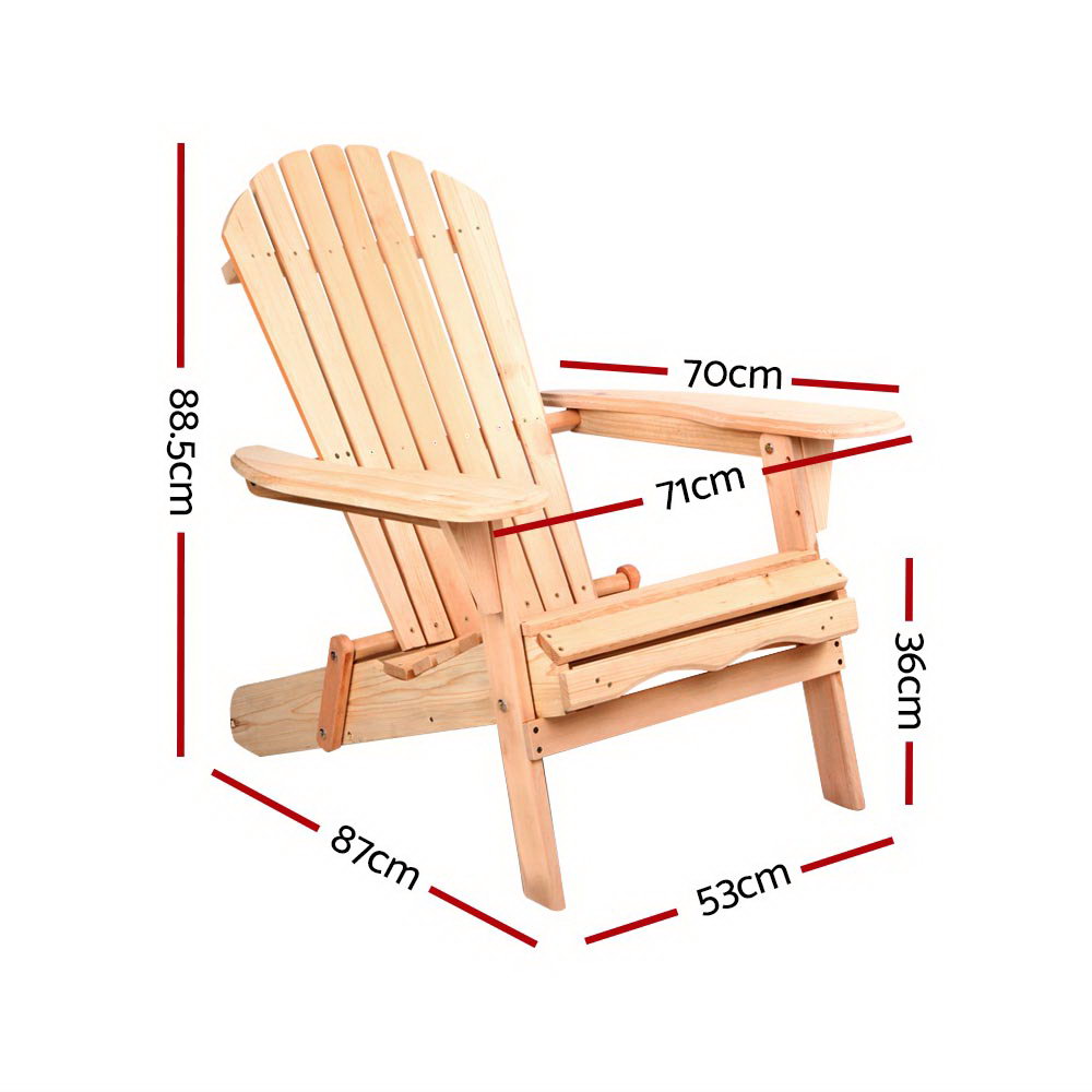 Gardeon Adirondack Outdoor Chairs Wooden Beach Chair Patio Furniture Garden Natural Set of 2 FF-BEACH-CHAIR-NTLX2