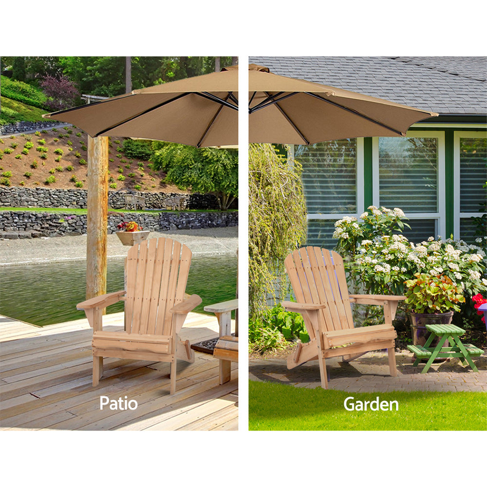 Gardeon Adirondack Outdoor Chairs Wooden Beach Chair Patio Furniture Garden Natural Set of 2 FF-BEACH-CHAIR-NTLX2