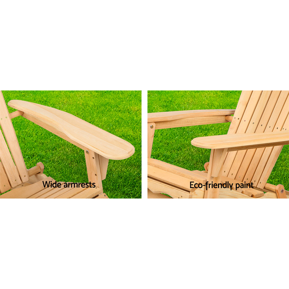 Gardeon Adirondack Outdoor Chairs Wooden Beach Chair Patio Furniture Garden Natural Set of 2 FF-BEACH-CHAIR-NTLX2