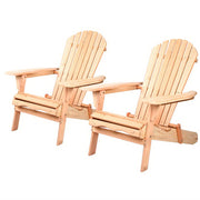 Gardeon Adirondack Outdoor Chairs Wooden Beach Chair Patio Furniture Garden Natural Set of 2 FF-BEACH-CHAIR-NTLX2