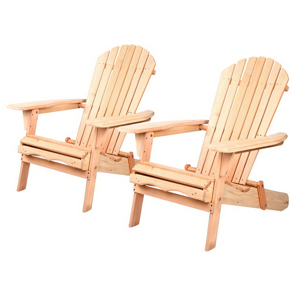 Gardeon Adirondack Outdoor Chairs Wooden Beach Chair Patio Furniture Garden Natural Set of 2 FF-BEACH-CHAIR-NTLX2