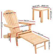 Gardeon 3PC Adirondack Outdoor Table and Chairs? Wooden Sun Lounge Beach Patio Natural FF-BEACH-CHOT-3NTL