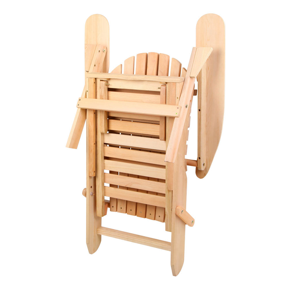 Gardeon 3PC Adirondack Outdoor Table and Chairs? Wooden Sun Lounge Beach Patio Natural FF-BEACH-CHOT-3NTL