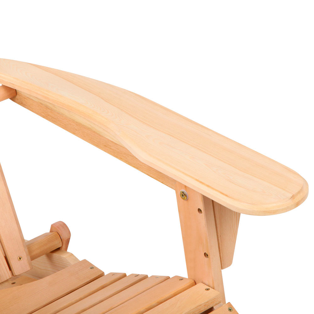 Gardeon 3PC Adirondack Outdoor Table and Chairs? Wooden Sun Lounge Beach Patio Natural FF-BEACH-CHOT-3NTL