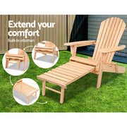 Gardeon 3PC Adirondack Outdoor Table and Chairs? Wooden Sun Lounge Beach Patio Natural FF-BEACH-CHOT-3NTL