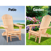 Gardeon 3PC Adirondack Outdoor Table and Chairs? Wooden Sun Lounge Beach Patio Natural FF-BEACH-CHOT-3NTL