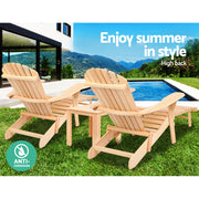 Gardeon 3PC Adirondack Outdoor Table and Chairs? Wooden Sun Lounge Beach Patio Natural FF-BEACH-CHOT-3NTL