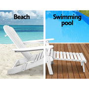 Gardeon 3PC Adirondack Outdoor Table and Chairs Wooden Sun Lounge Beach Patio White FF-BEACH-CHOT-3WH