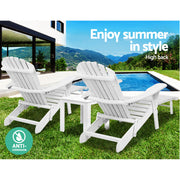 Gardeon 3PC Adirondack Outdoor Table and Chairs Wooden Sun Lounge Beach Patio White FF-BEACH-CHOT-3WH