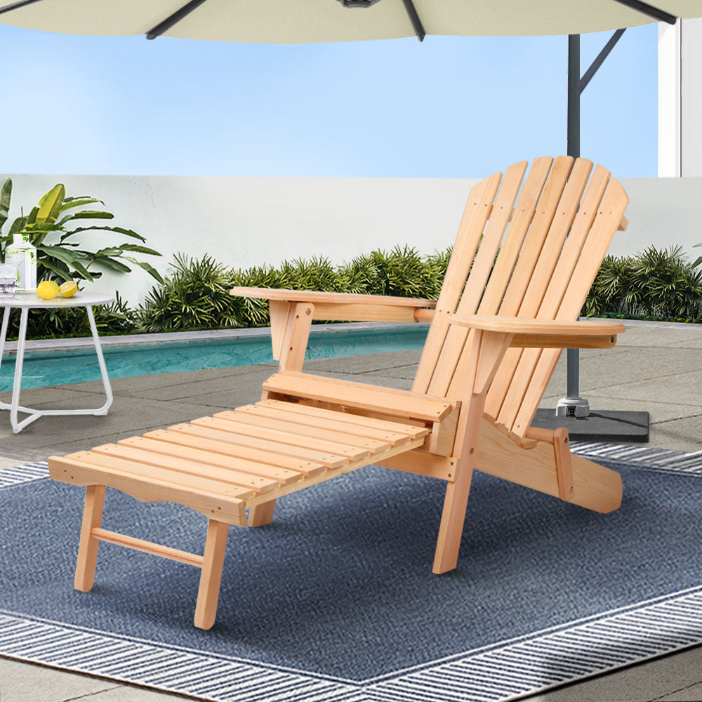 Gardeon Adirondack Outdoor Chairs Wooden Sun Lounge Patio Furniture Garden Natural FF-BEACH-CHOTTO-NTL