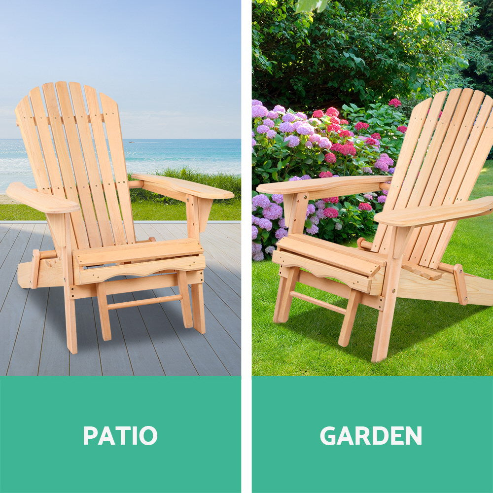 Gardeon Adirondack Outdoor Chairs Wooden Sun Lounge Patio Furniture Garden Natural FF-BEACH-CHOTTO-NTL