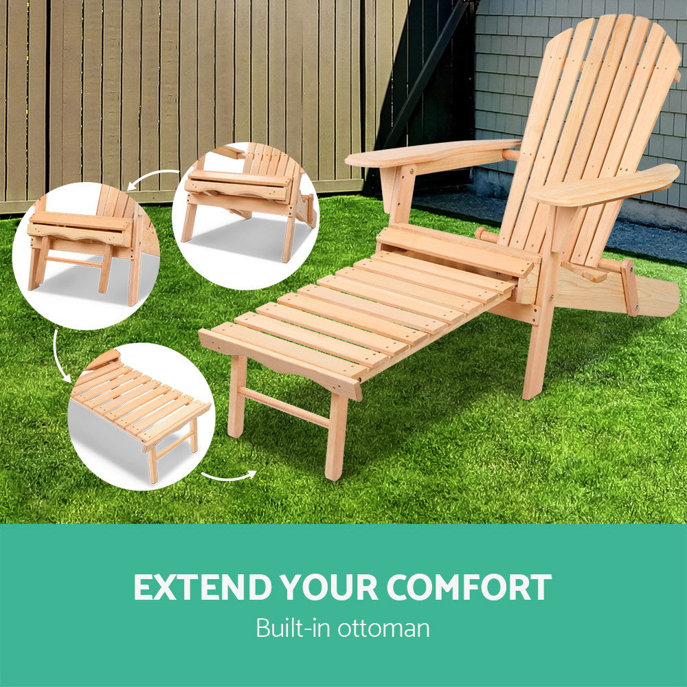 Gardeon Adirondack Outdoor Chairs Wooden Sun Lounge Patio Furniture Garden Natural FF-BEACH-CHOTTO-NTL