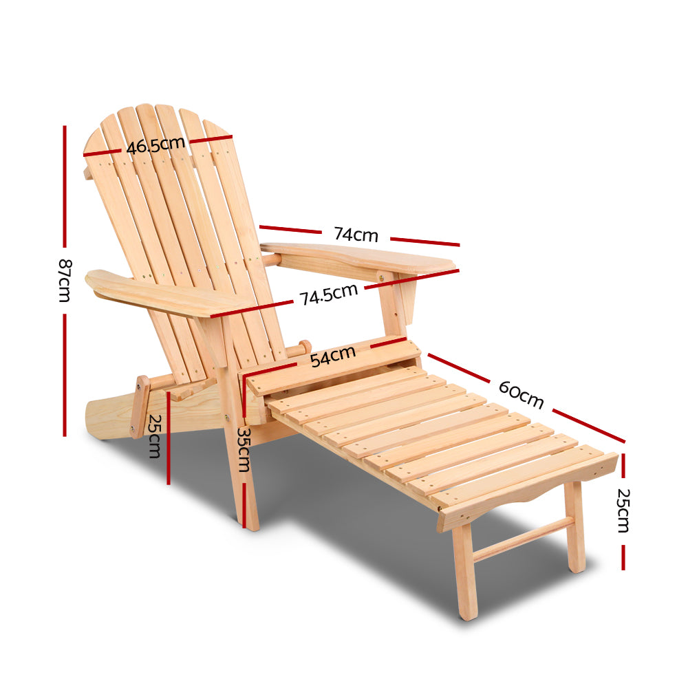 Gardeon 2PC Adirondack Outdoor Chairs Wooden Sun Lounge Patio Furniture Garden Natural FF-BEACH-CHOTTO-NTL-2X