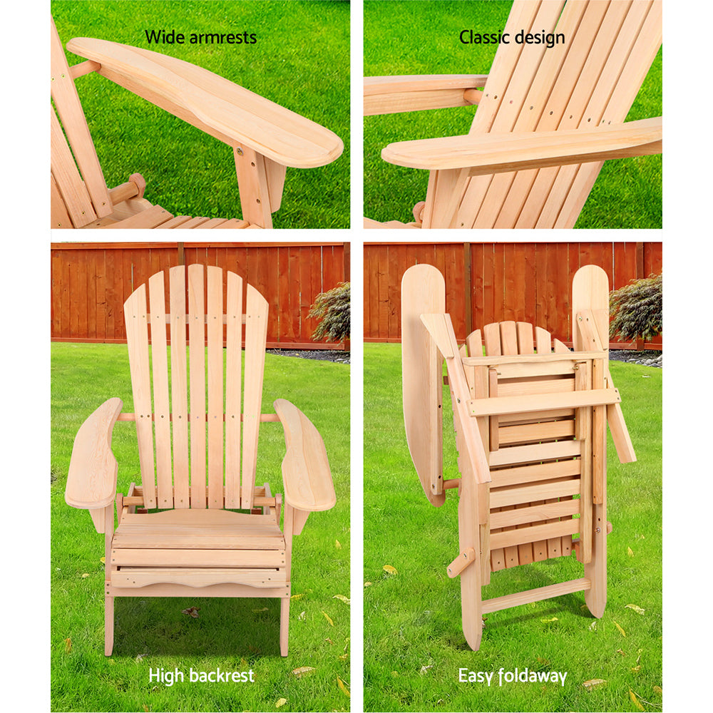 Gardeon 2PC Adirondack Outdoor Chairs Wooden Sun Lounge Patio Furniture Garden Natural FF-BEACH-CHOTTO-NTL-2X