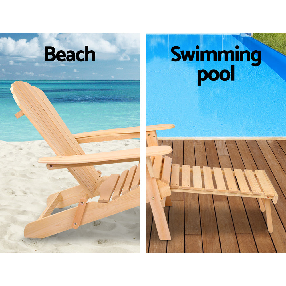 Gardeon 2PC Adirondack Outdoor Chairs Wooden Sun Lounge Patio Furniture Garden Natural FF-BEACH-CHOTTO-NTL-2X