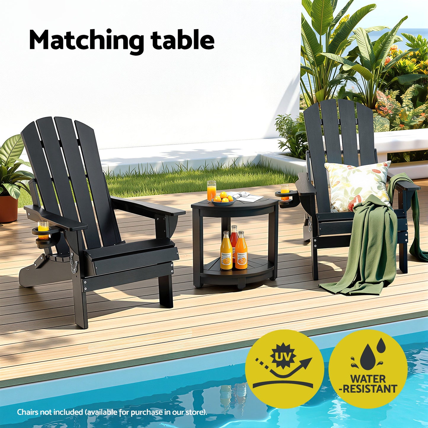 Gardeon Outdoor Coffee Side Table HDPE Desk Corner Shower Stool Bench Seat with Storage Shelf Black FF-BEACH-DESK-HECOR-BK