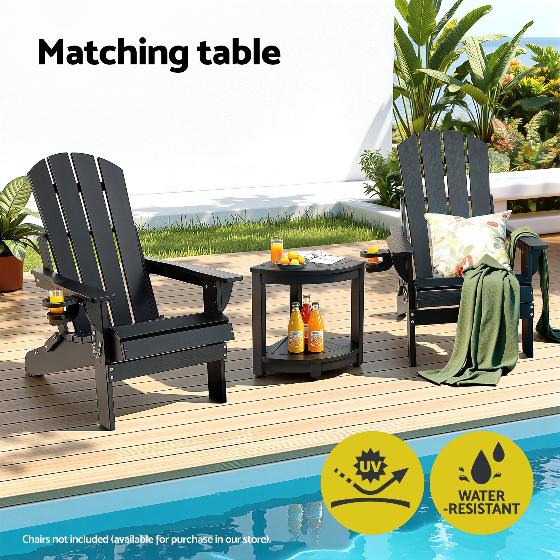 Gardeon Outdoor Coffee Side Table HDPE Desk Corner Shower Stool Bench Seat with Storage Shelf Black FF-BEACH-DESK-HECOR-BK