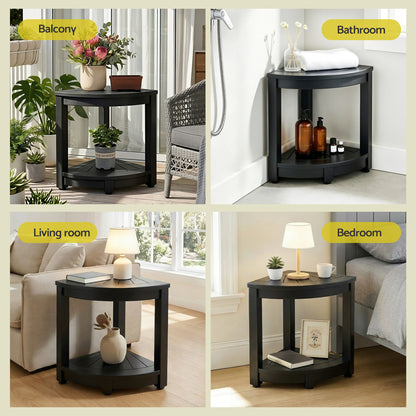 Gardeon Outdoor Coffee Side Table HDPE Desk Corner Shower Stool Bench Seat with Storage Shelf Black FF-BEACH-DESK-HECOR-BK
